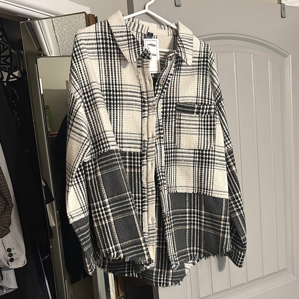 Black and White Plaid Button-Up Shirt